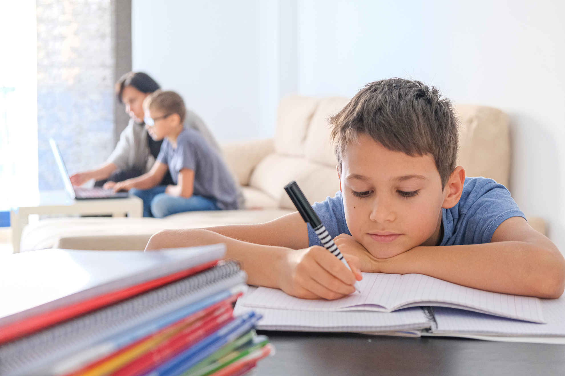 Student doing school work from home