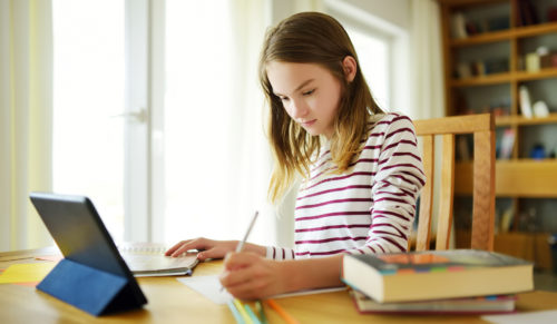 Student doing school work from home